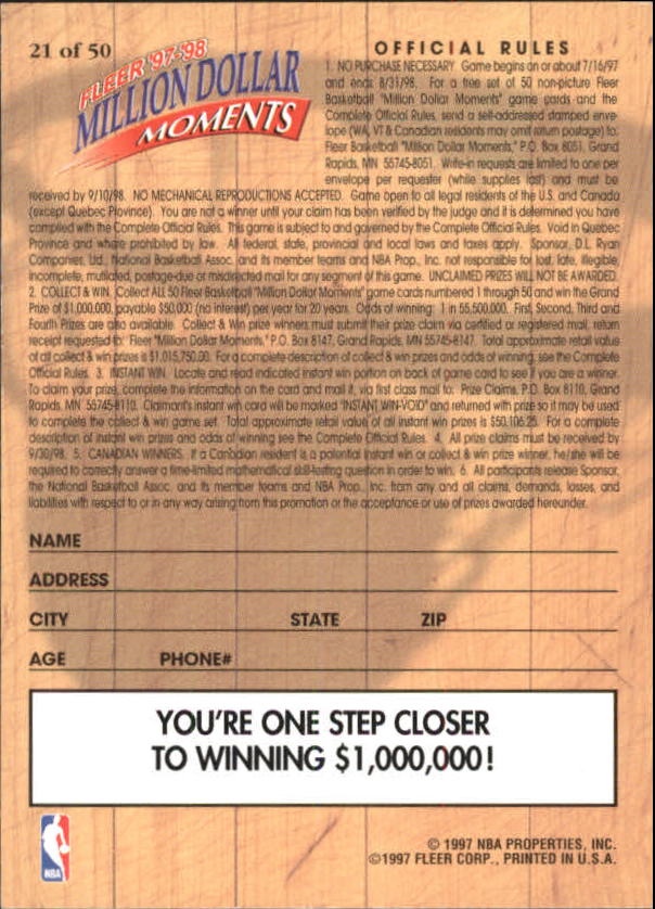 1997/1998 Fleer Basketball Part 3 Insert Cards - Picture 109 of 194