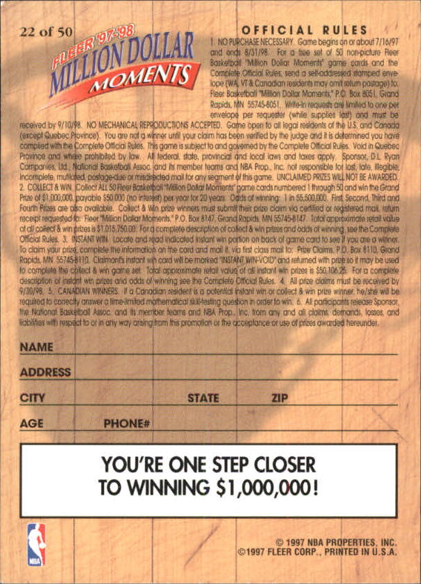 1997/1998 Fleer Basketball Part 3 Insert Cards - Picture 111 of 194