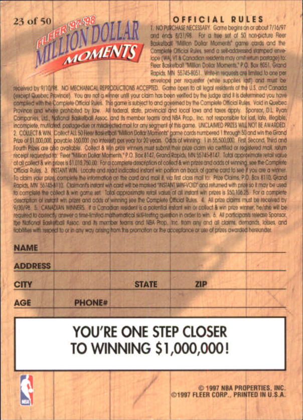 1997/1998 Fleer Basketball Part 3 Insert Cards - Picture 113 of 194