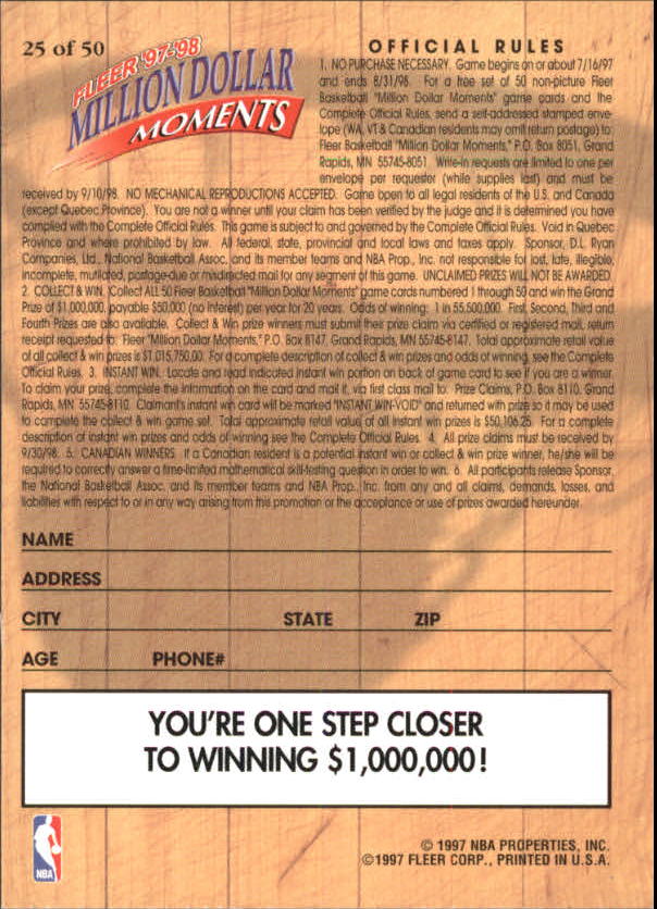 1997/1998 Fleer Basketball Part 3 Insert Cards - Picture 117 of 194