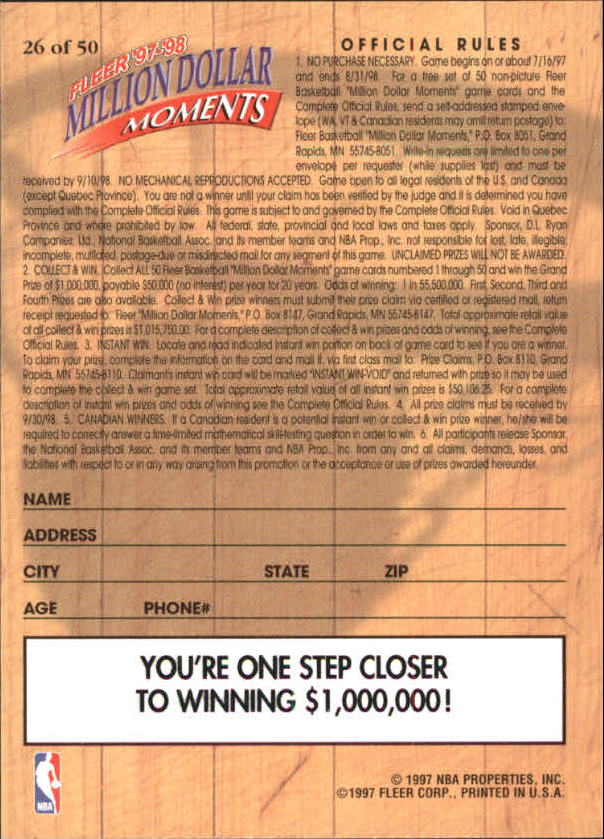 1997/1998 Fleer Basketball Part 3 Insert Cards - Picture 119 of 194
