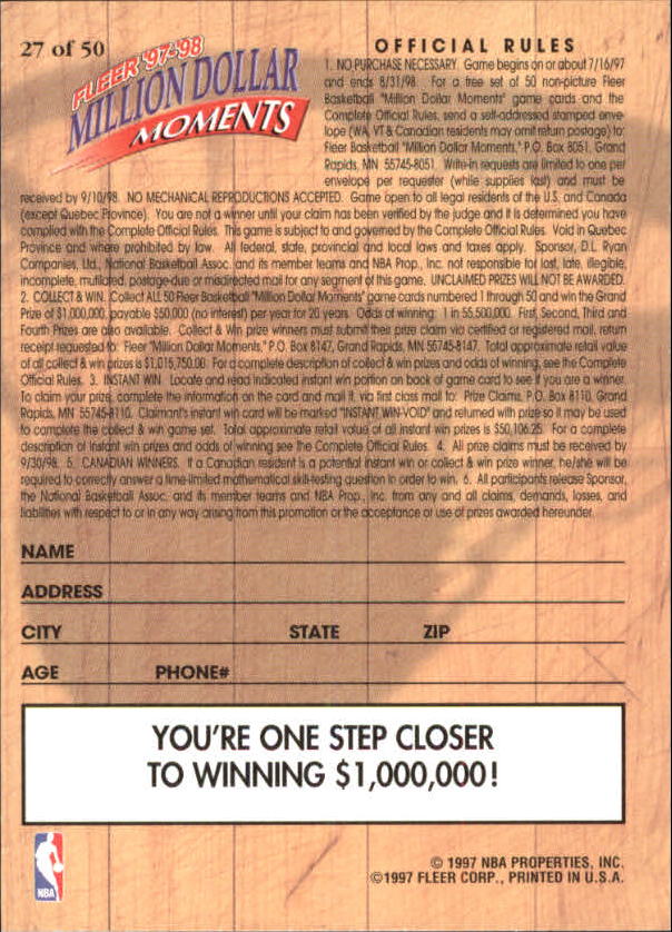 1997/1998 Fleer Basketball Part 3 Insert Cards - Picture 121 of 194
