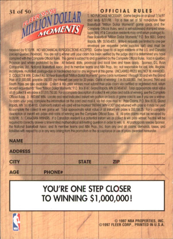 1997/1998 Fleer Basketball Part 3 Insert Cards - Picture 129 of 194