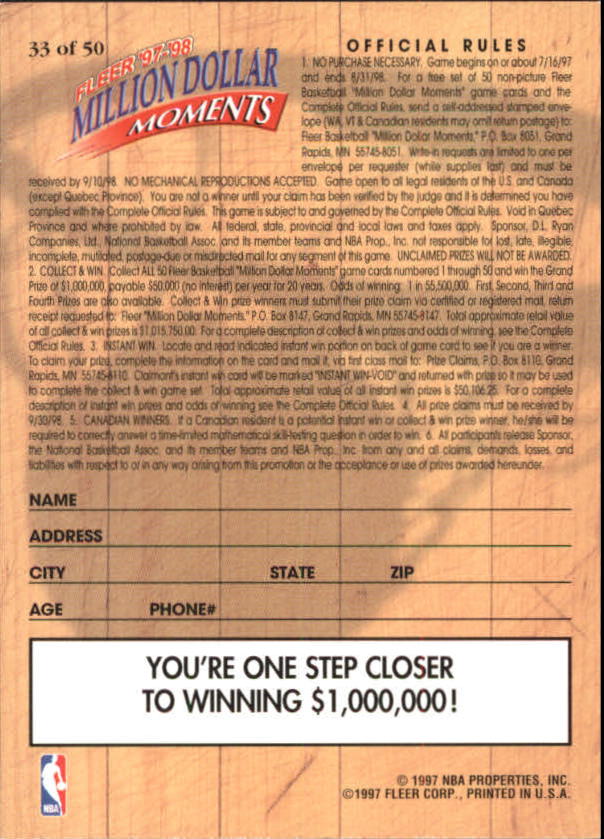 1997/1998 Fleer Basketball Part 3 Insert Cards - Picture 133 of 194