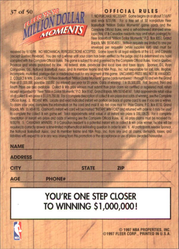 1997/1998 Fleer Basketball Part 3 Insert Cards - Picture 141 of 194