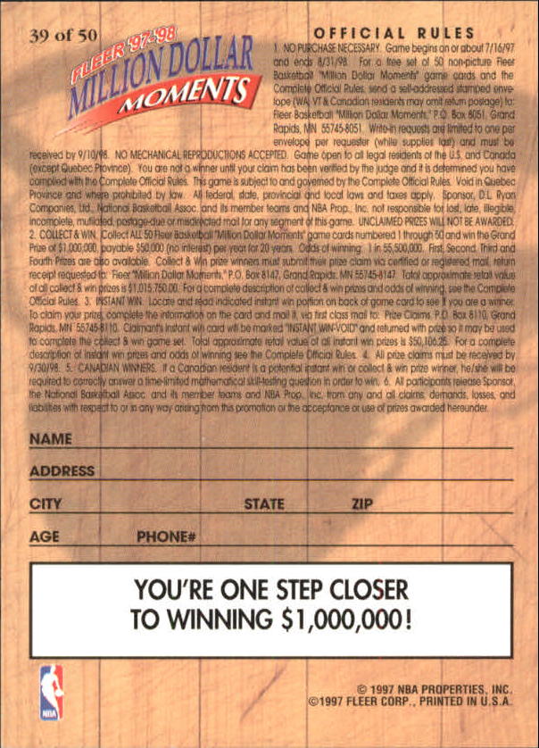 1997/1998 Fleer Basketball Part 3 Insert Cards - Picture 145 of 194