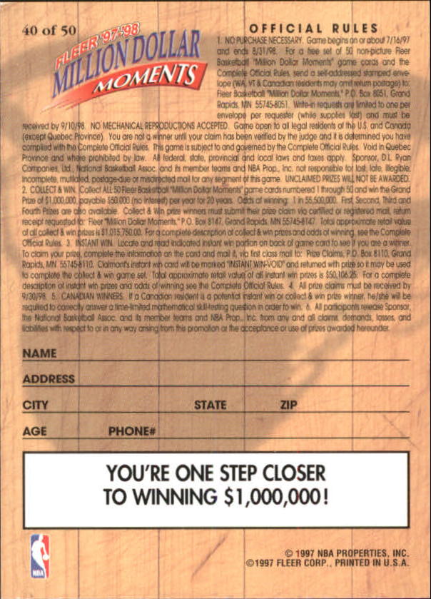 1997/1998 Fleer Basketball Part 3 Insert Cards - Picture 147 of 194
