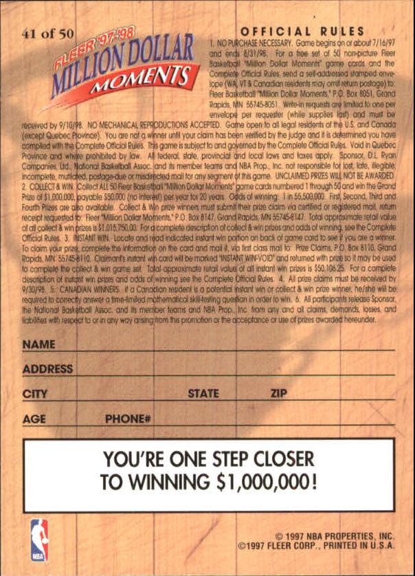 1997/1998 Fleer Basketball Part 3 Insert Cards - Picture 149 of 194