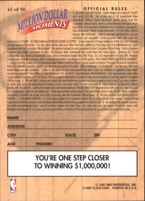 1997/1998 Fleer Basketball Part 3 Insert Cards - Picture 153 of 194