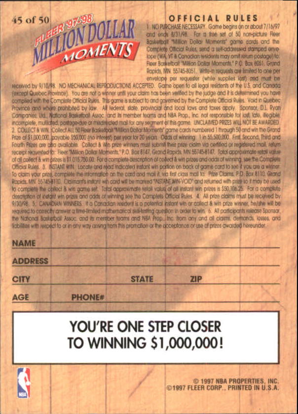 1997/1998 Fleer Basketball Part 3 Insert Cards - Picture 157 of 194