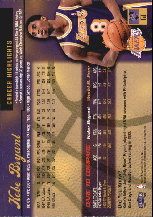 1998/1999 Ultra (Fleer) Basketball Part 1 Main Set Cards - Picture 119 of 219