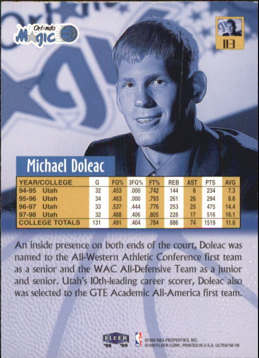 1998/1999 Ultra (Fleer) Basketball Part 1 Main Set Cards - Picture 201 of 219