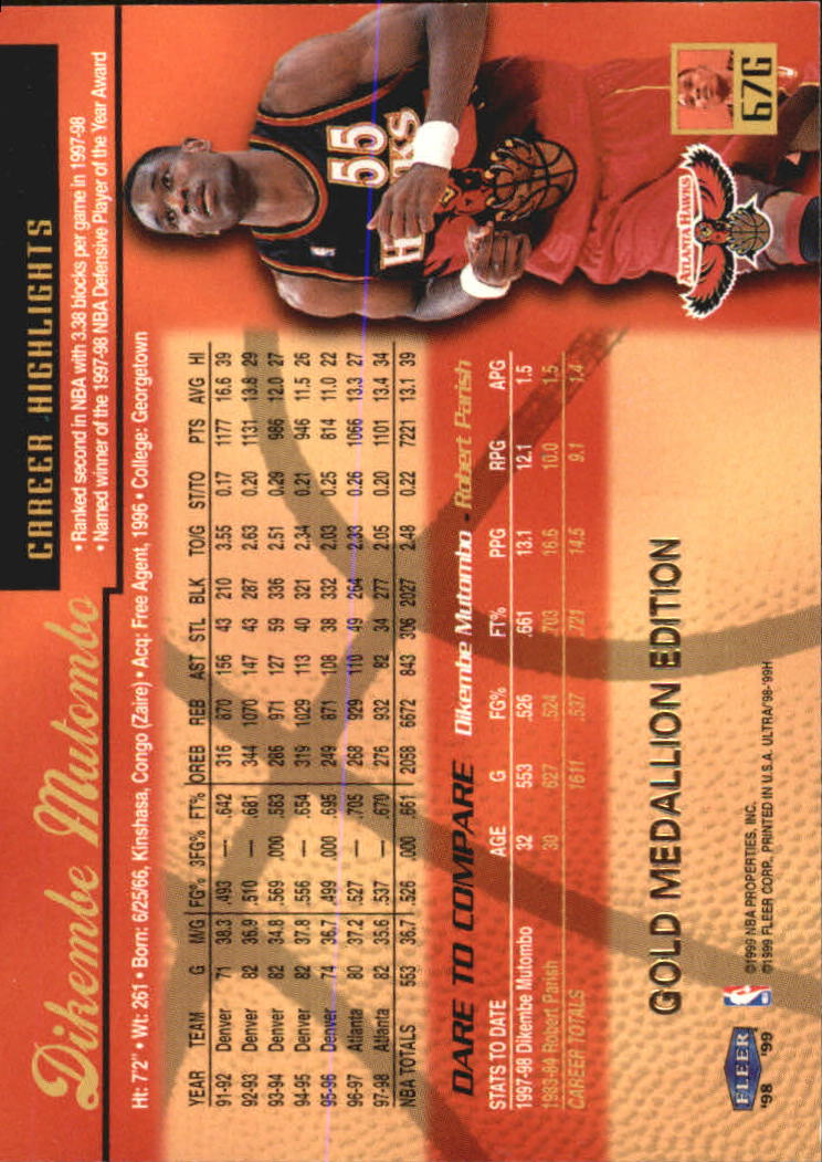 1998/1999 Ultra (Fleer) Basketball Part 2 Parallel and Insert Cards - Picture 109 of 185