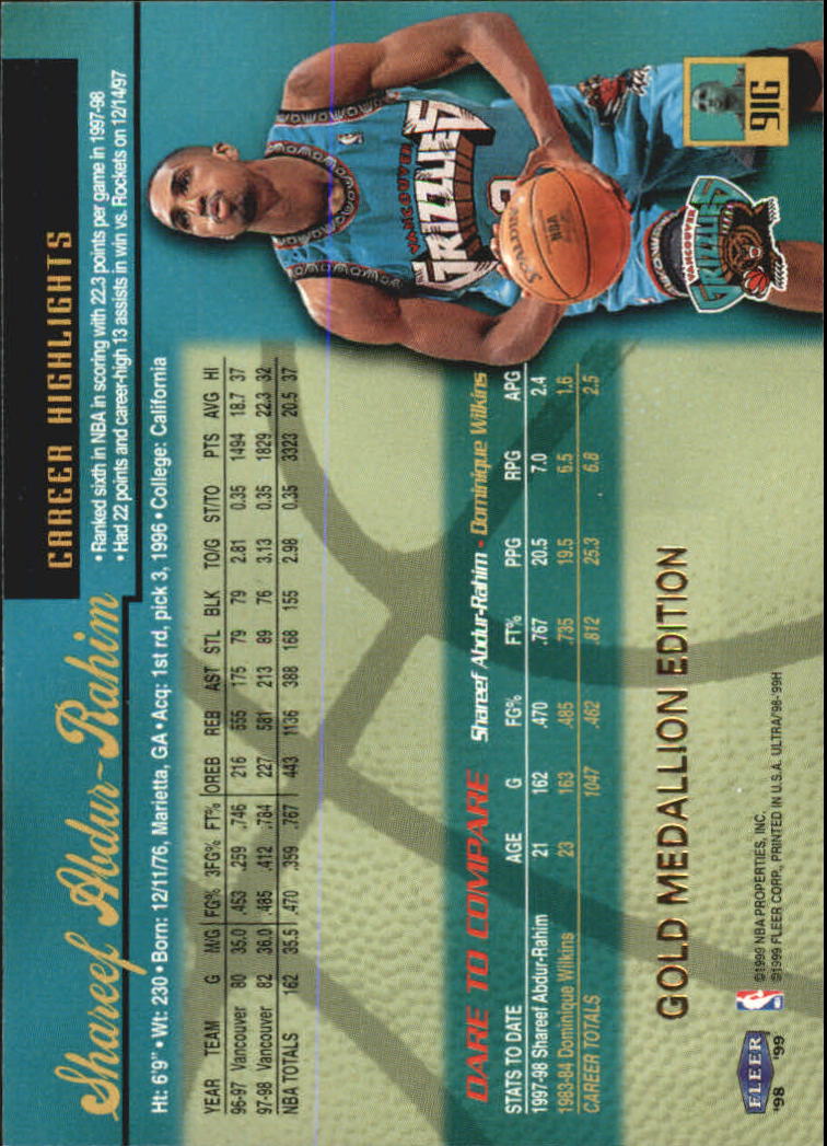 1998/1999 Ultra (Fleer) Basketball Part 2 Parallel and Insert Cards - Picture 127 of 185