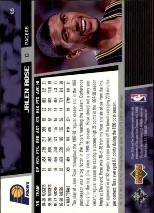 1998/1999 Upper Deck Basketball Part 1 Main Set Cards #1 to #268 - Picture 125 of 461