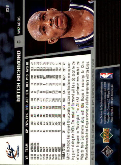 1998/1999 Upper Deck Basketball Part 1 Main Set Cards #1 to #268 - Picture 411 of 461