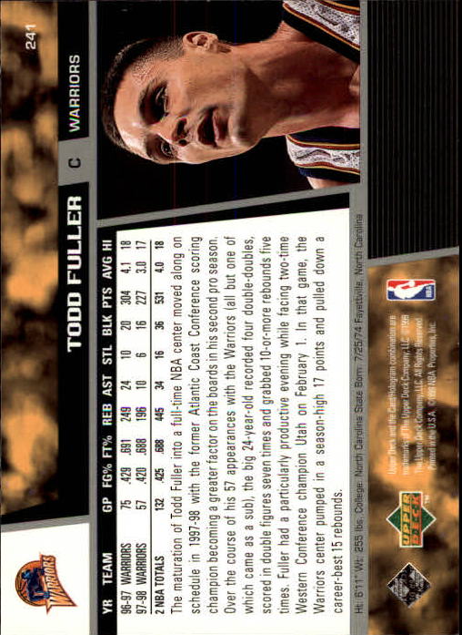 1998/1999 Upper Deck Basketball Part 1 Main Set Cards #1 to #268 - Picture 417 of 461