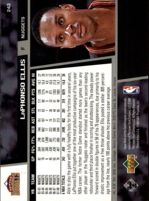 1998/1999 Upper Deck Basketball Part 1 Main Set Cards #1 to #268 - Picture 419 of 461
