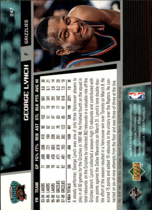 1998/1999 Upper Deck Basketball Part 1 Main Set Cards #1 to #268 - Picture 425 of 461