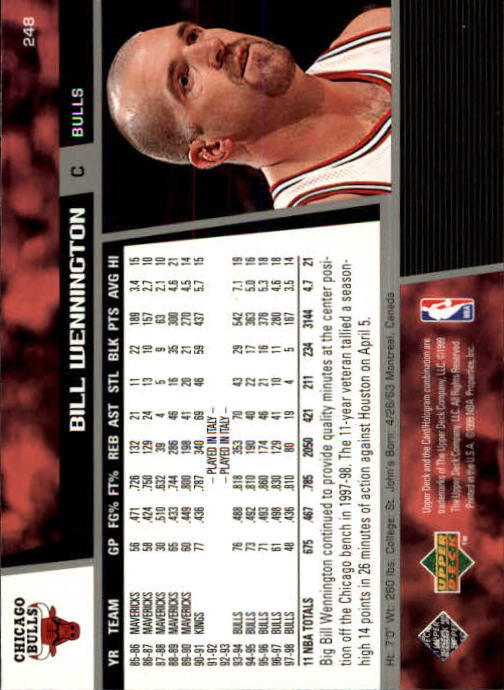 1998/1999 Upper Deck Basketball Part 1 Main Set Cards #1 to #268 - Picture 427 of 461