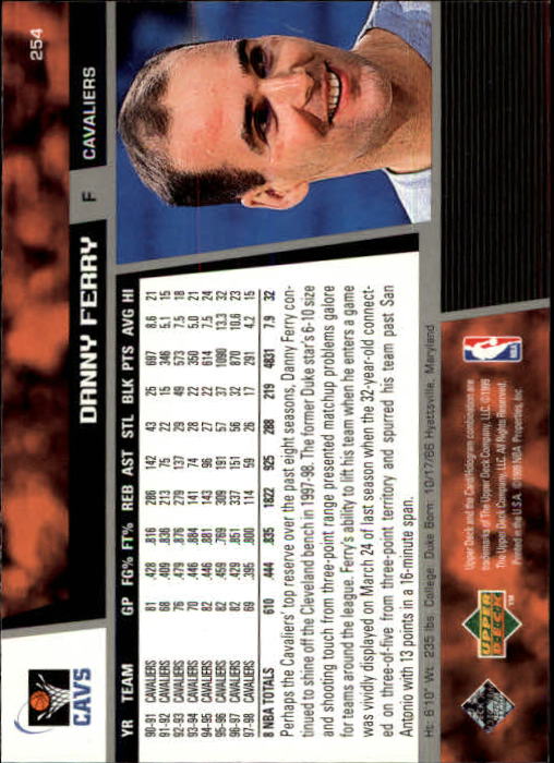 1998/1999 Upper Deck Basketball Part 1 Main Set Cards #1 to #268 - Picture 439 of 461