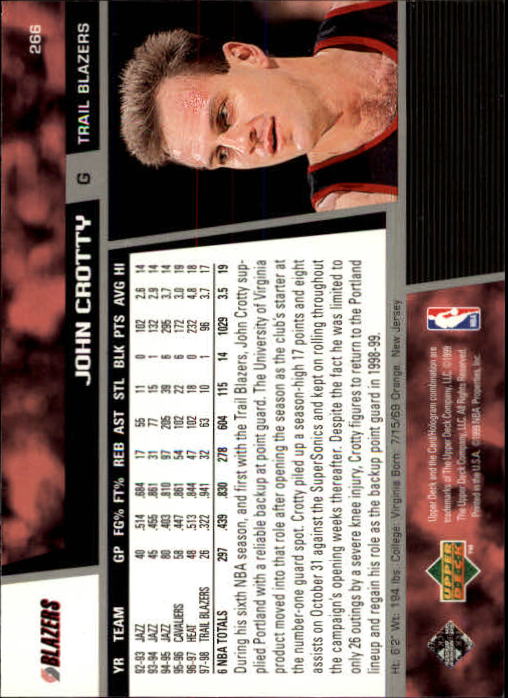 1998/1999 Upper Deck Basketball Part 1 Main Set Cards #1 to #268 - Picture 457 of 461