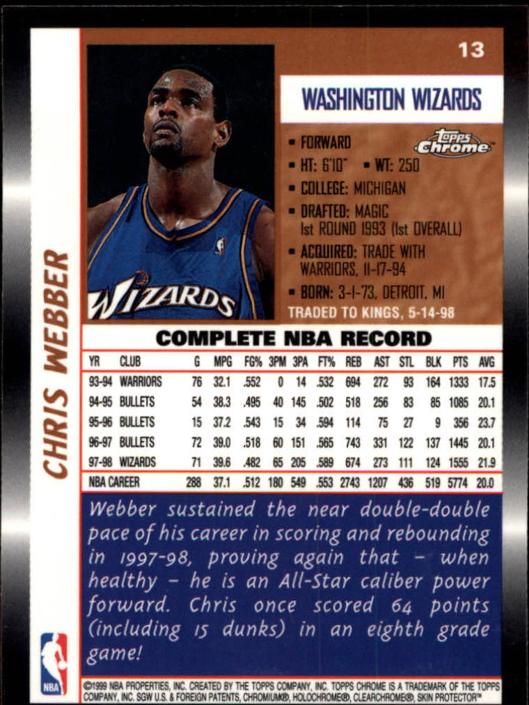 1998/1999 Topps Chrome Basketball Part 1 Main Set Cards - Picture 7 of 107