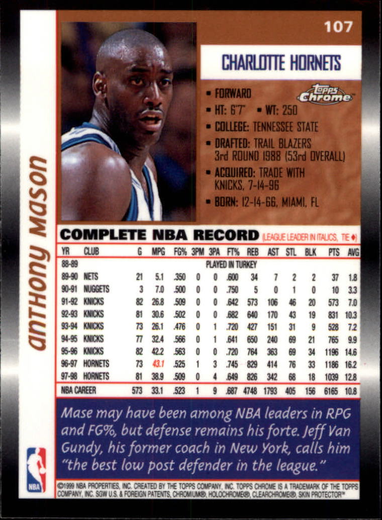 1998/1999 Topps Chrome Basketball Part 1 Main Set Cards - Picture 37 of 107
