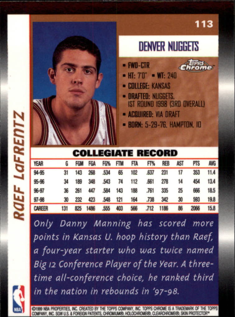 1998/1999 Topps Chrome Basketball Part 1 Main Set Cards - Picture 39 of 107