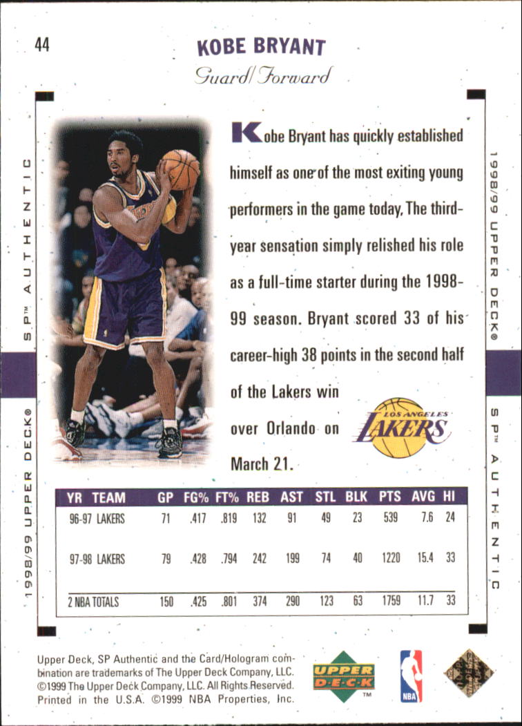 1998/1999 SP Authentic (Upper Deck) Basketball - Picture 47 of 129