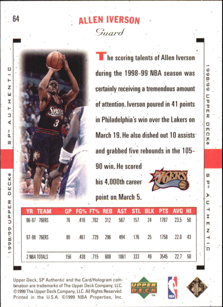 1998/1999 SP Authentic (Upper Deck) Basketball - Picture 77 of 129