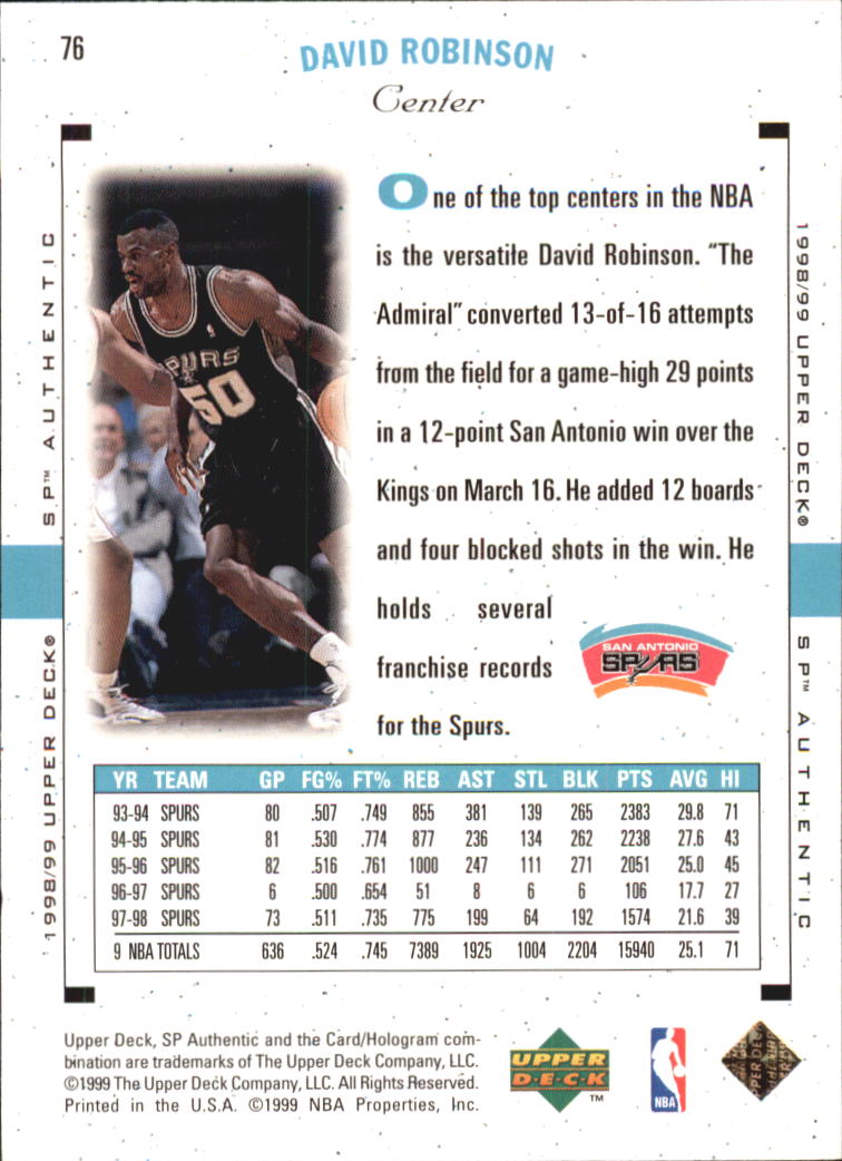1998/1999 SP Authentic (Upper Deck) Basketball - Picture 91 of 129