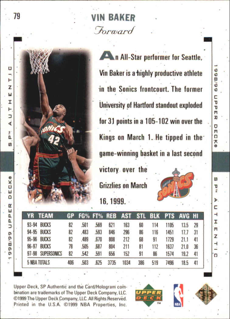 1998/1999 SP Authentic (Upper Deck) Basketball - Picture 93 of 129
