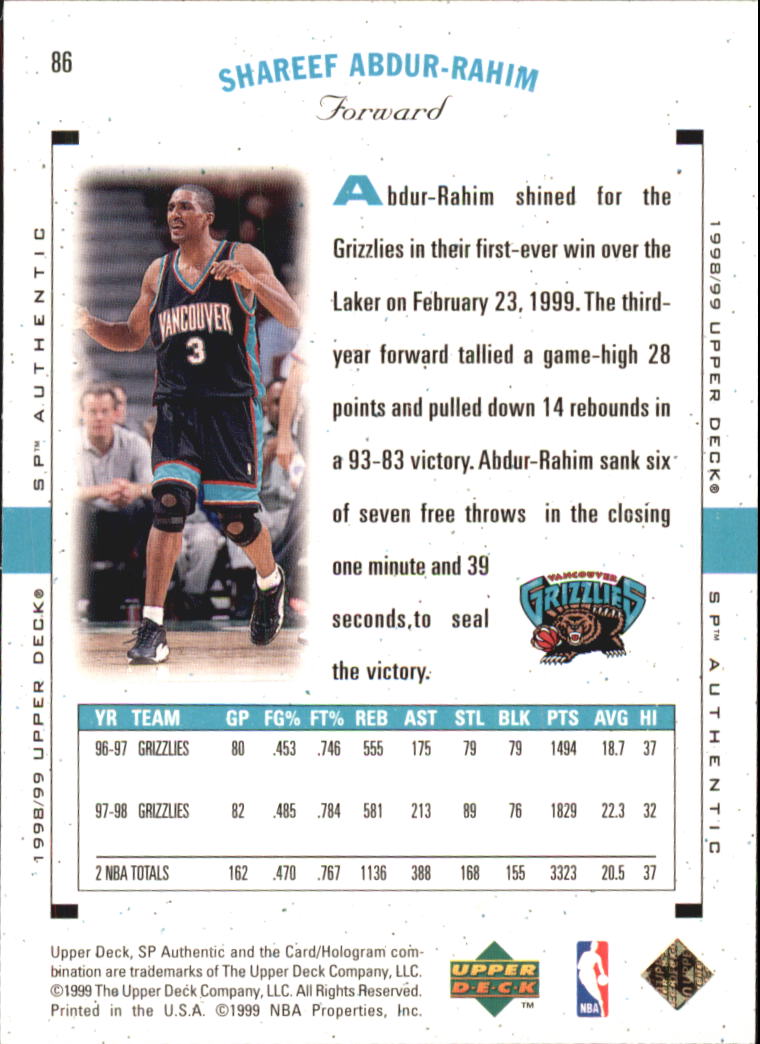 1998/1999 SP Authentic (Upper Deck) Basketball - Picture 101 of 129