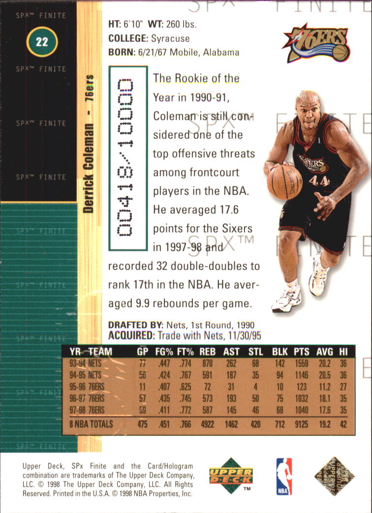 1998/1999 SPX Finite (Upper Deck) Basketball - Picture 11 of 107