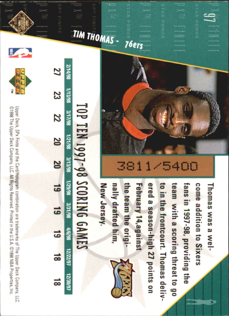 1998/1999 SPX Finite (Upper Deck) Basketball - Picture 37 of 107