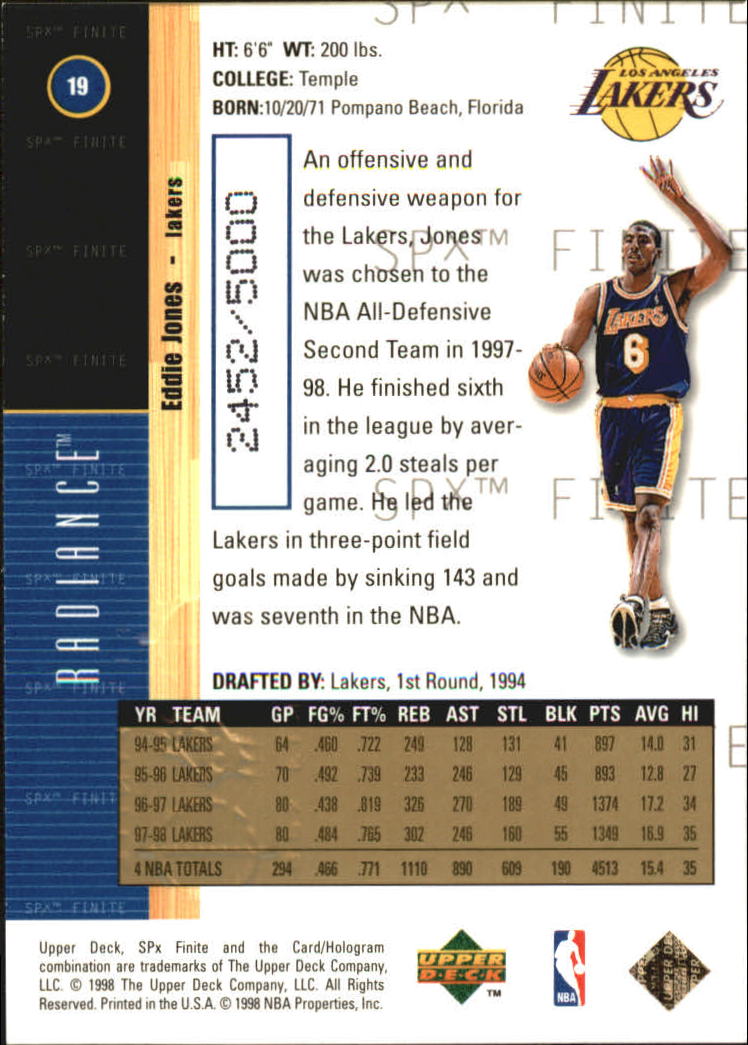 1998/1999 SPX Finite (Upper Deck) Basketball - Picture 75 of 107