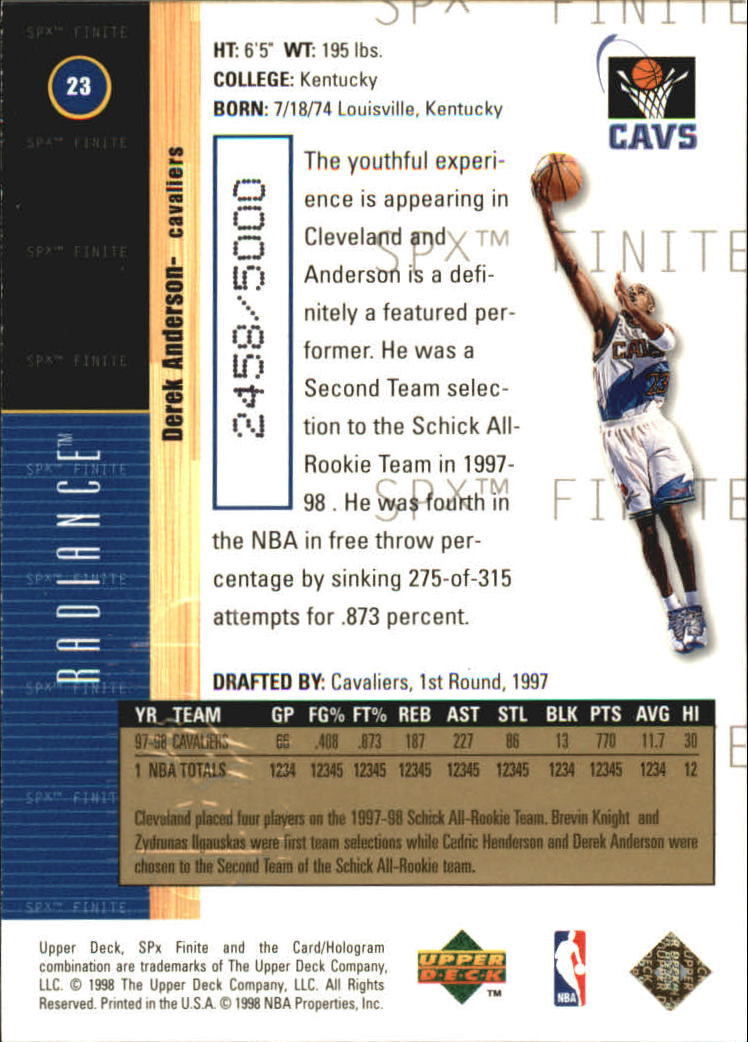 1998/1999 SPX Finite (Upper Deck) Basketball - Picture 79 of 107
