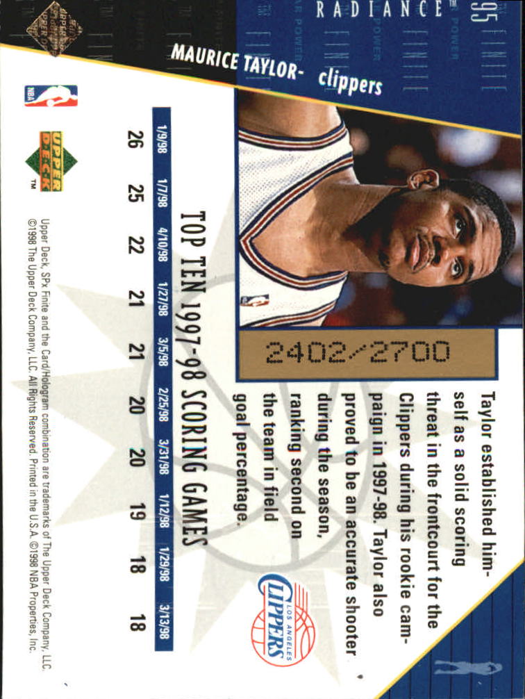 1998/1999 SPX Finite (Upper Deck) Basketball - Picture 93 of 107