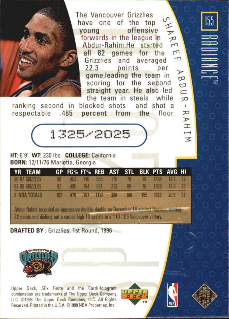 1998/1999 SPX Finite (Upper Deck) Basketball - Picture 95 of 107