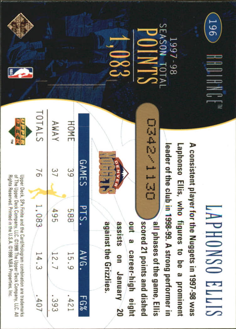 1998/1999 SPX Finite (Upper Deck) Basketball - Picture 97 of 107