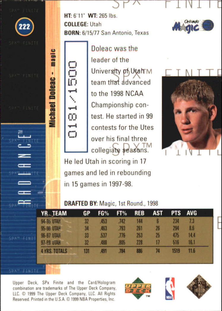 1998/1999 SPX Finite (Upper Deck) Basketball - Picture 99 of 107