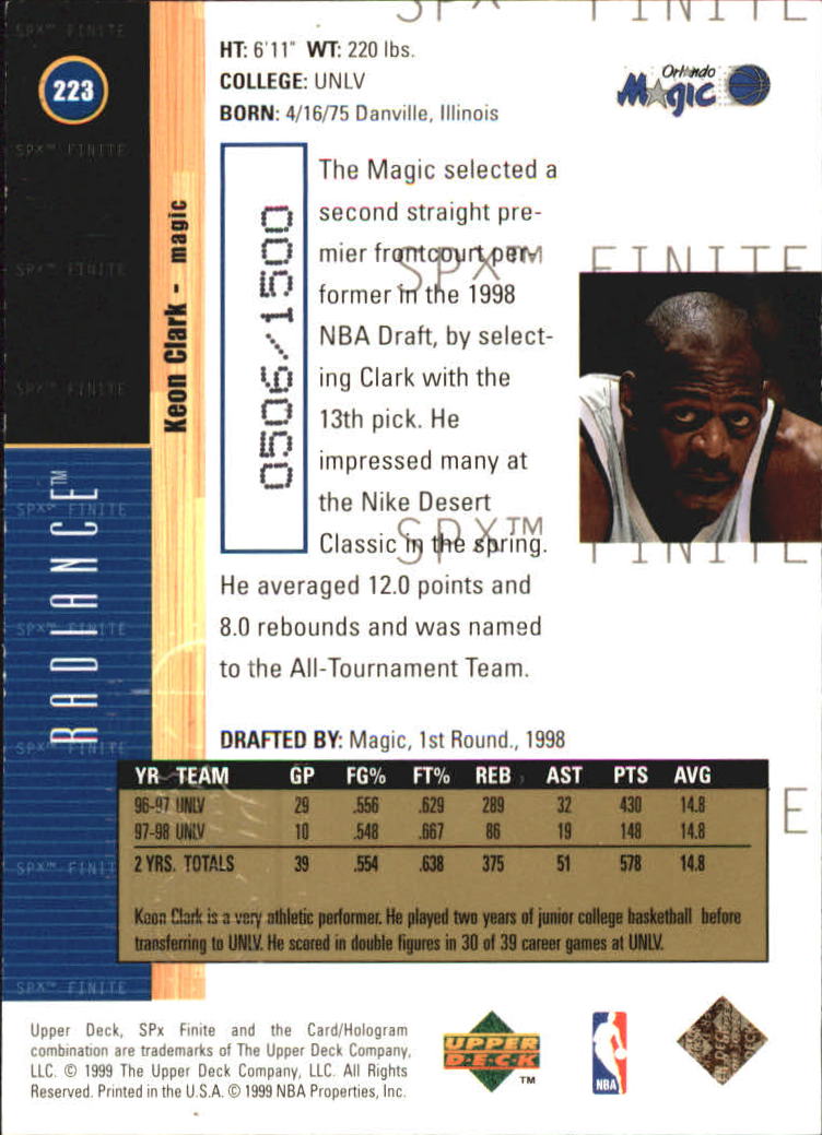1998/1999 SPX Finite (Upper Deck) Basketball - Picture 101 of 107
