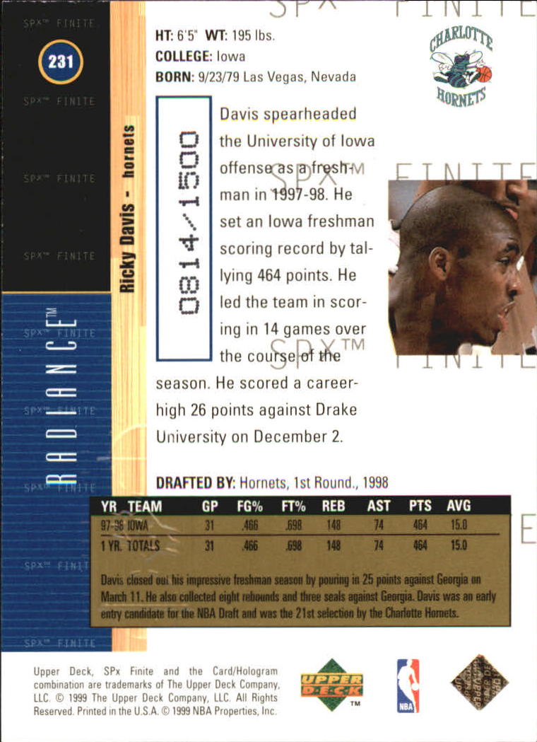 1998/1999 SPX Finite (Upper Deck) Basketball - Picture 107 of 107