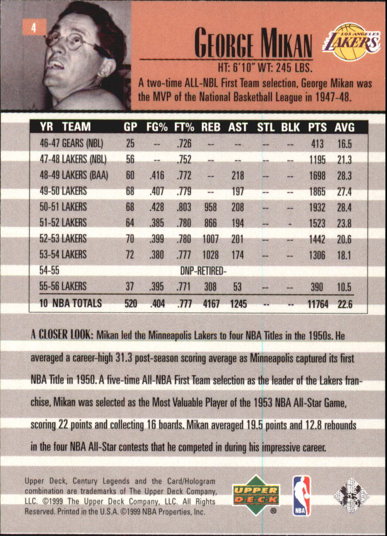 1999 Upper Deck Century Legends Basketball Card Pick - Picture 7 of 156