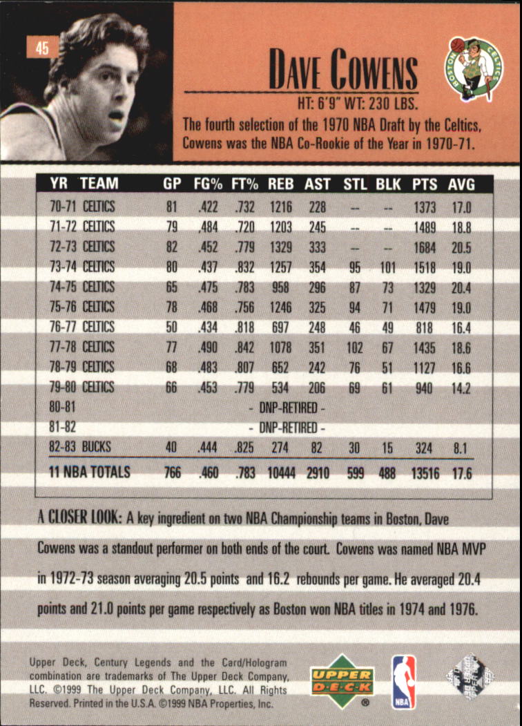1999 Upper Deck Century Legends Basketball Card Pick - Picture 81 of 156