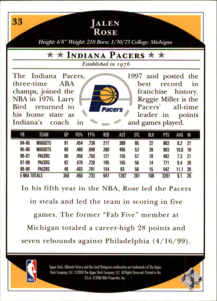 1999/2000 Ultimate Victory (Upper Deck) Basketball - Picture 55 of 169