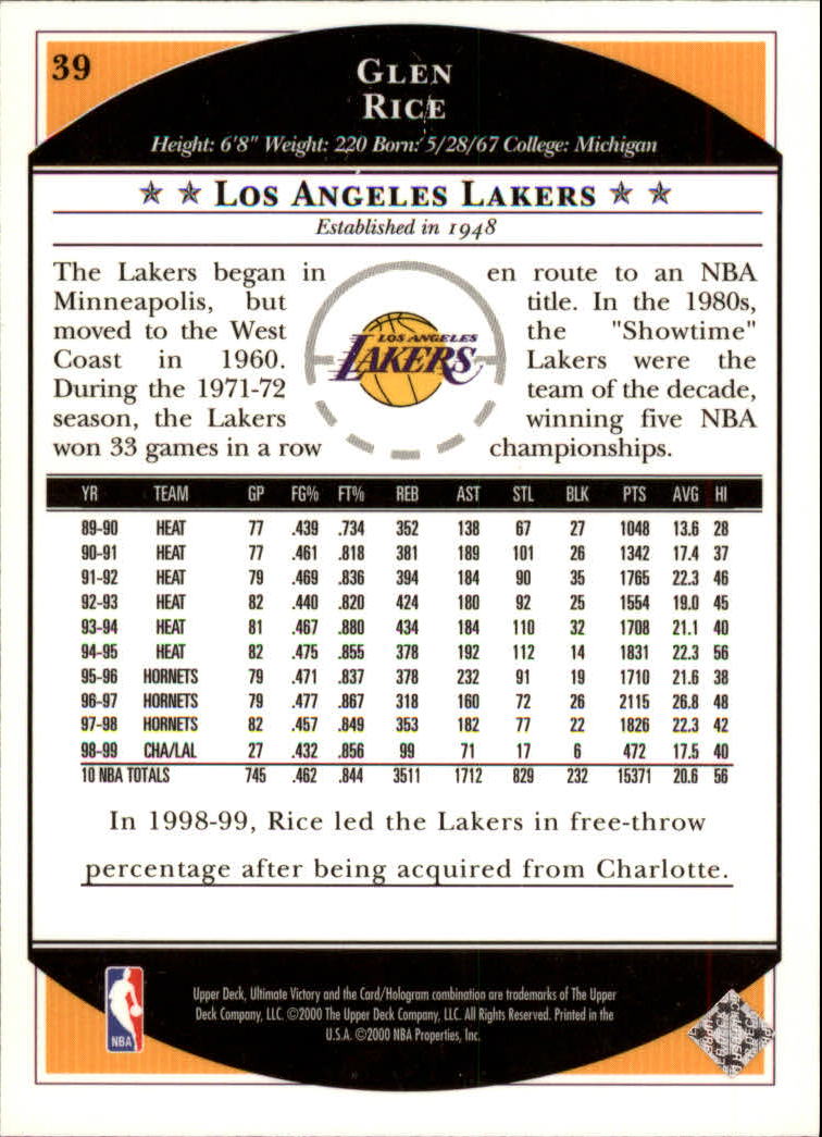 1999/2000 Ultimate Victory (Upper Deck) Basketball - Picture 65 of 169