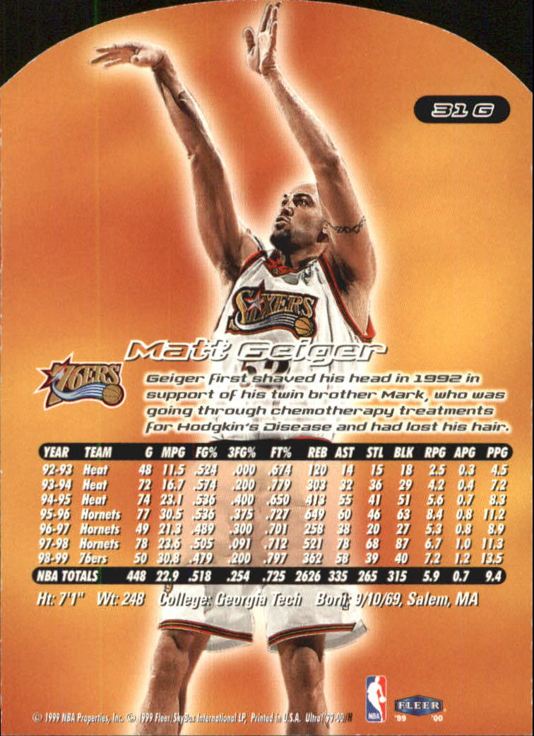 1999/2000 Ultra (Fleer) Basketball Part 2 Parallel and Insert Cards - Picture 31 of 151
