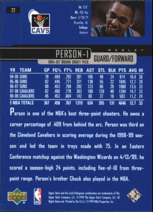1999/2000 Upper Deck Basketball Part 1 Main Set - Picture 45 of 458